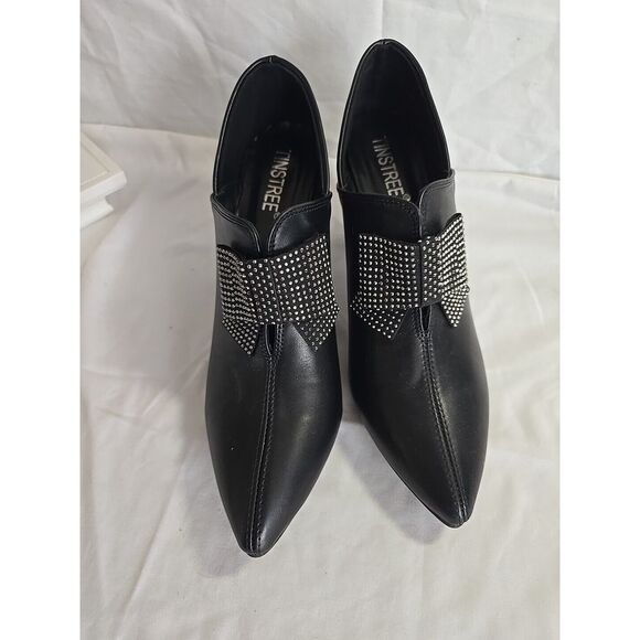 Tinstree Black Pointed Toe‎ Bootie With Silver Studded Bow Size 9 - Picture 11 of 11